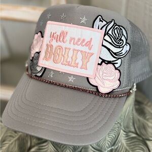 OTTO Gray and Pink Trucker Hat with Rose Appliqué Dolly Trucker hat